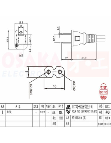 Cable Poder Sencillo AWG16 1.8mtr Taiwán - ficha tecnica