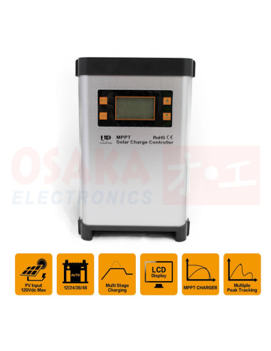 Regulador Controlador Solar MPPT 12V 48V 60A - vista frontal