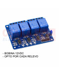 Modulo Relé 4 Canales 12VDC con Optoacoplador - vista principal Modulo Relé 4 Canales 12VDC con Optoacoplador - vista principal