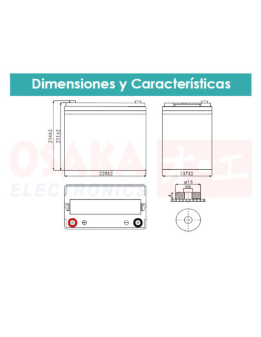 imagen de Bateria GEL 12V 55Ah - vista medidas