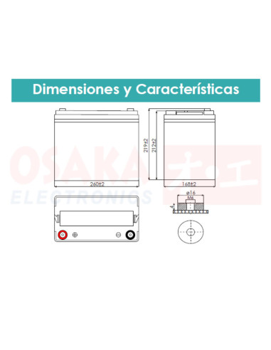 vista de Bateria GEL 12V 75Ah - vista medidas