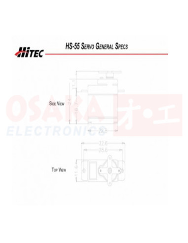 Imagen de Servo motor micro Hi-tec HS-55 - vista ficha tecnica