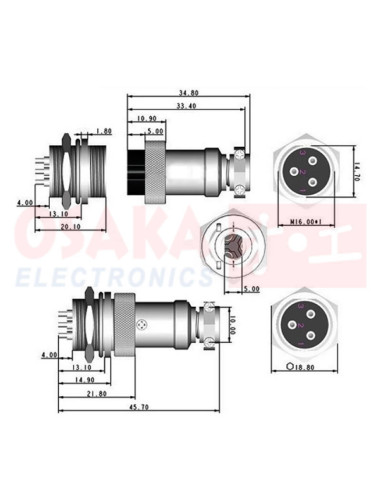 Imagen de Conector metálico GX16 3 pines Juego - vista final