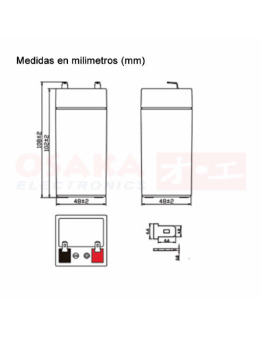 Imagen de Batería Seca AGM 4V 4.5A UP - vista con medidas