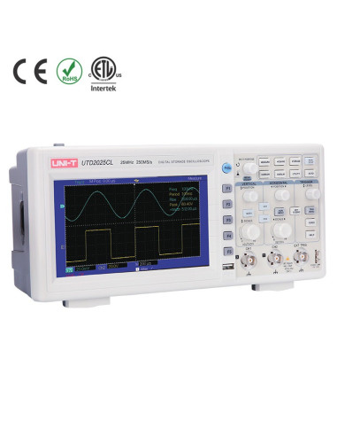 Imagen de Osciloscopio digital 2 canales UTD2025CL UNI-T | Vista frontal derecha
