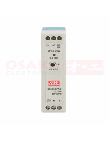 Imagen de Fuente Voltaje Riel MEANWELL 12V 1.67A - vista frontal