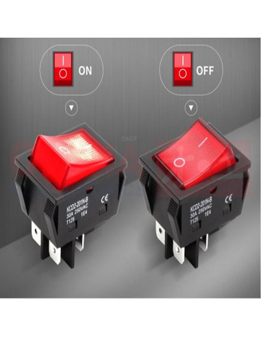 Imagen de Switch Balancín 2 posiciones 4 pines 30A KCD2-201N-B - vista funciones