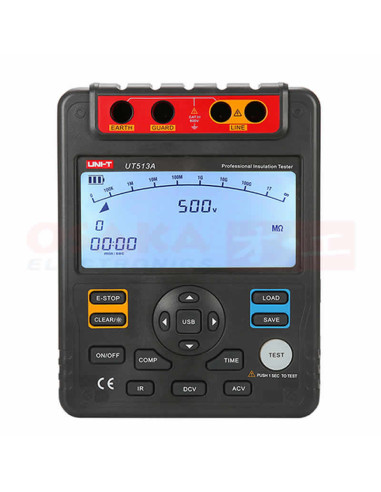 Imagen de Megger Probador de resistencia de aislamiento UT513A - vista pantalla encendida