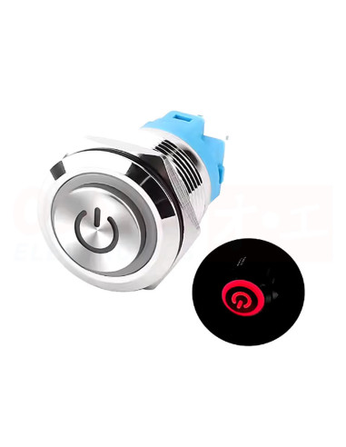 Imagen de Switch Interruptor 19mm 12V a 24V Luz Roja IP65 - vista luz encendida