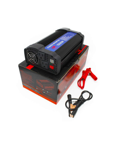Imagen de Inversor de Voltaje 24V 1000W Universal Power - vista con cables para iniciar y empaque