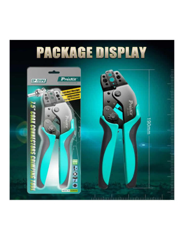 Pro’sKit CP‑751PA – Crimpadora Coaxial 7.5″ con Trinquete para BNC - vista empaque