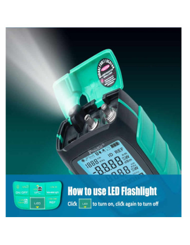 Imagen de Medidor de Potencia de Fibra Óptica 4 en 1 15mW Proskit MT-7615 - vista linterna