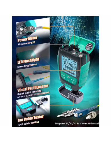 Imagen de Medidor de Potencia de Fibra Óptica 4 en 1 15mW Proskit MT-7615 - vista en uso